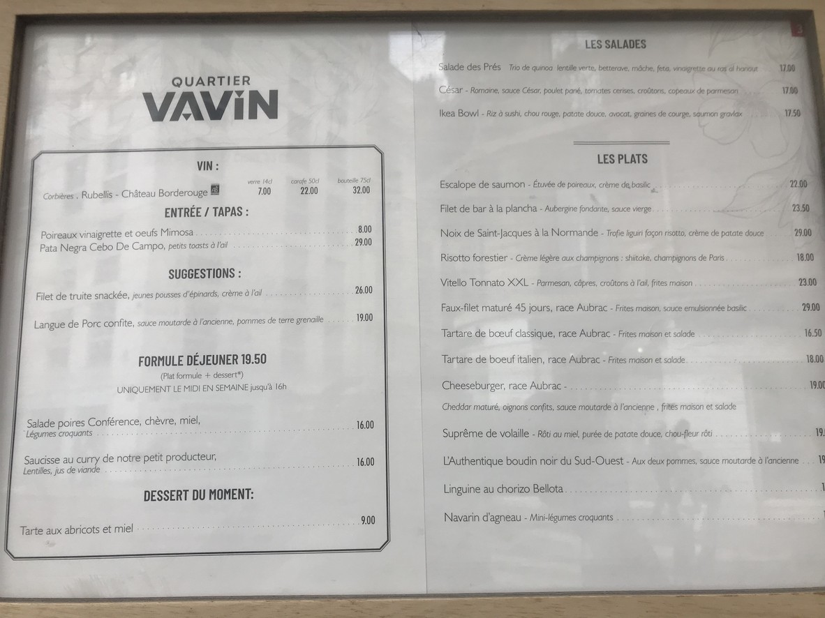 Quartier Vavin menu 1
