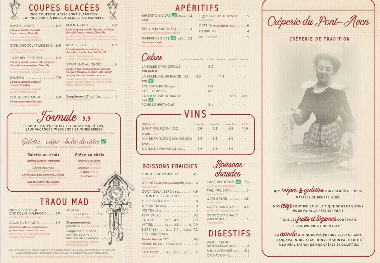 Crêperie de Pont-Aven menu 1