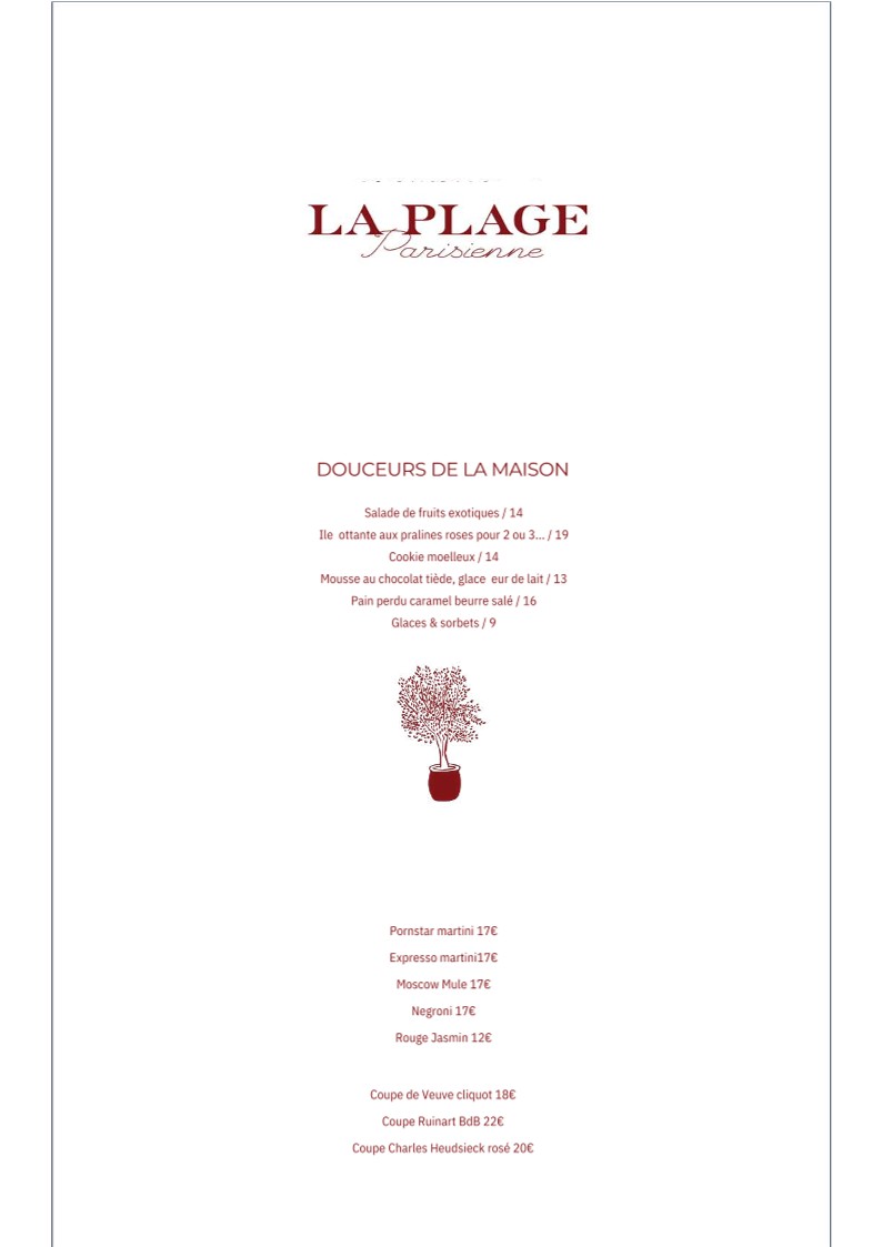 La Plage Parisienne menu 2