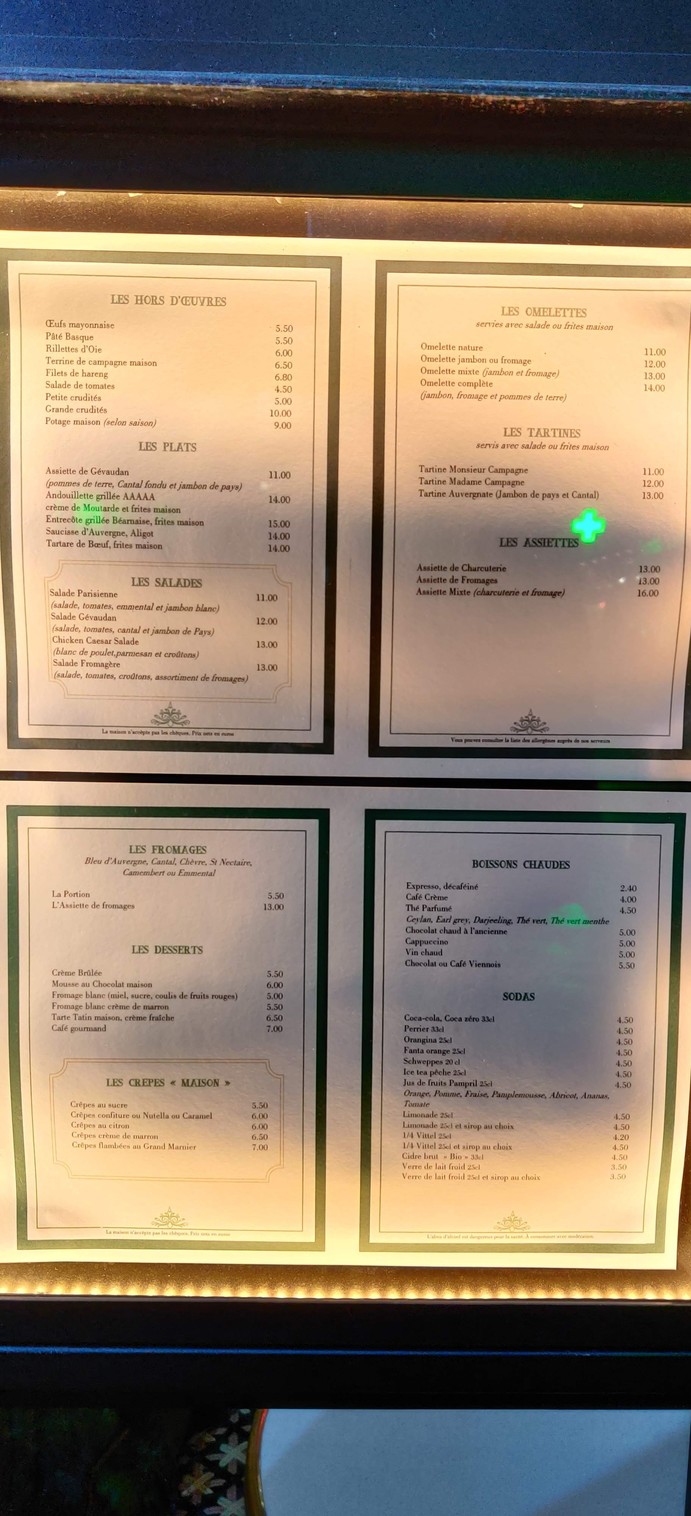 Le Gévaudan menu 1