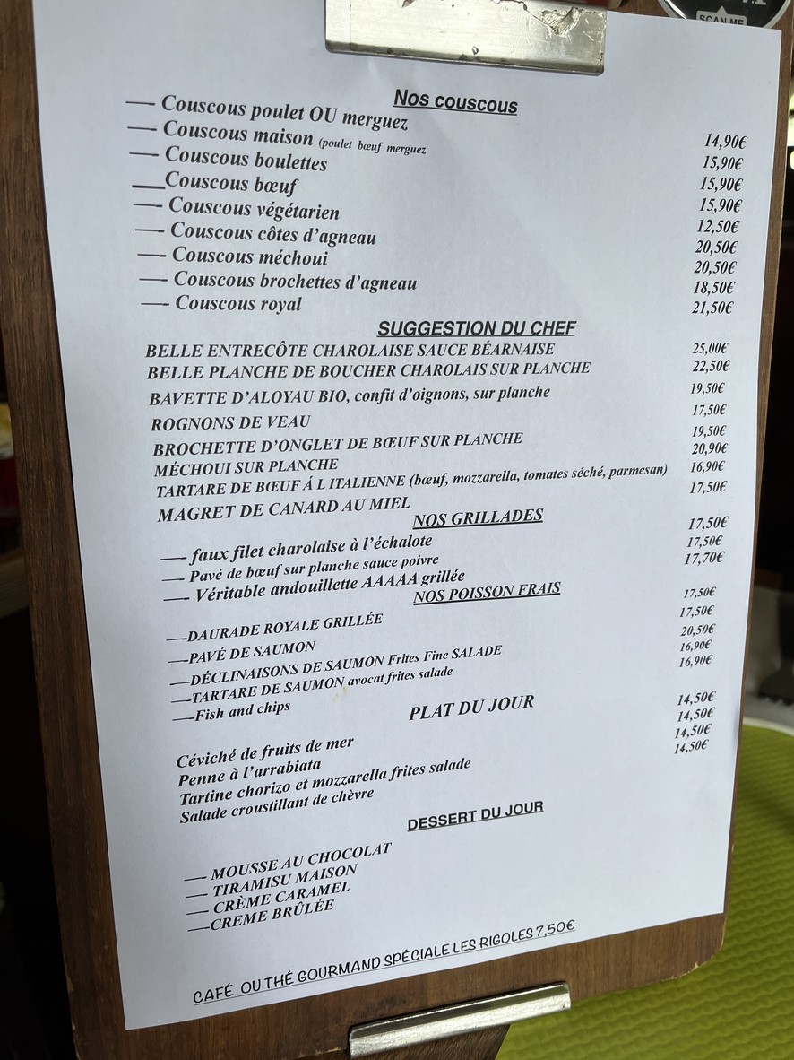 Les Rigoles menu 2
