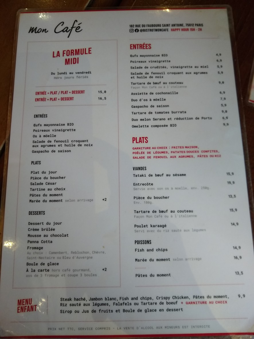 À Mon Café menu 1