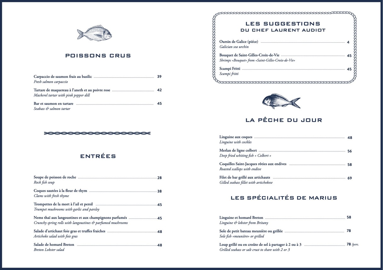 Marius et Janette menu 1