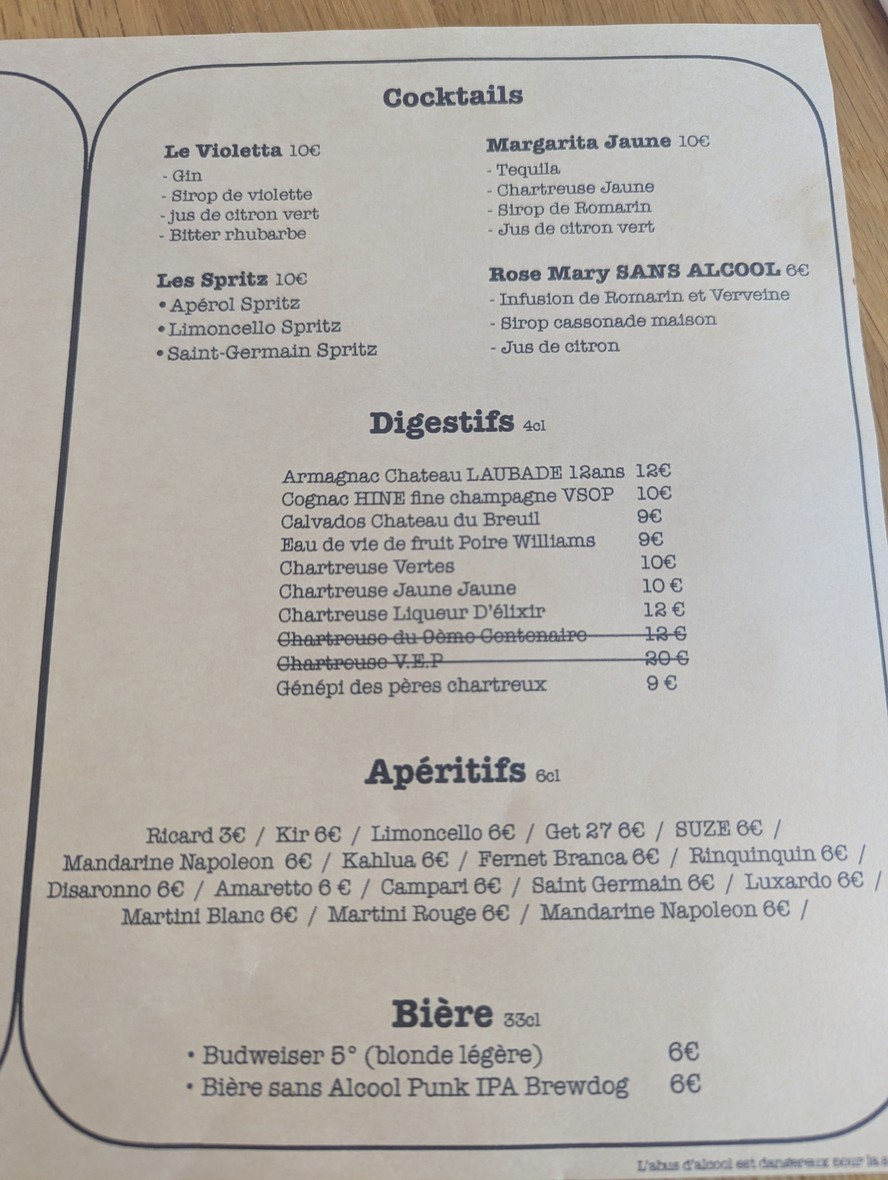 Les Petits Pois menu 2