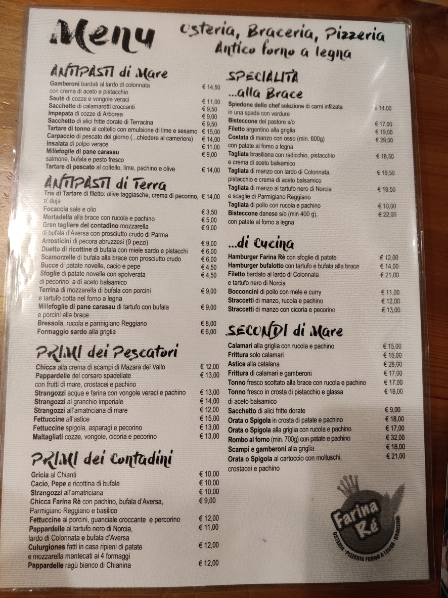 Pizzeria Farina Ré menu 1