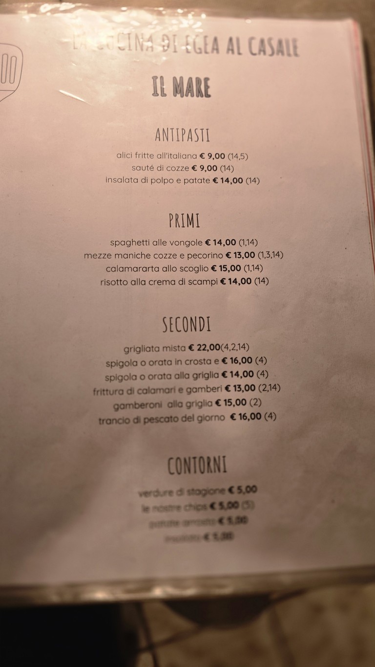 Egea Al Casale menu 2
