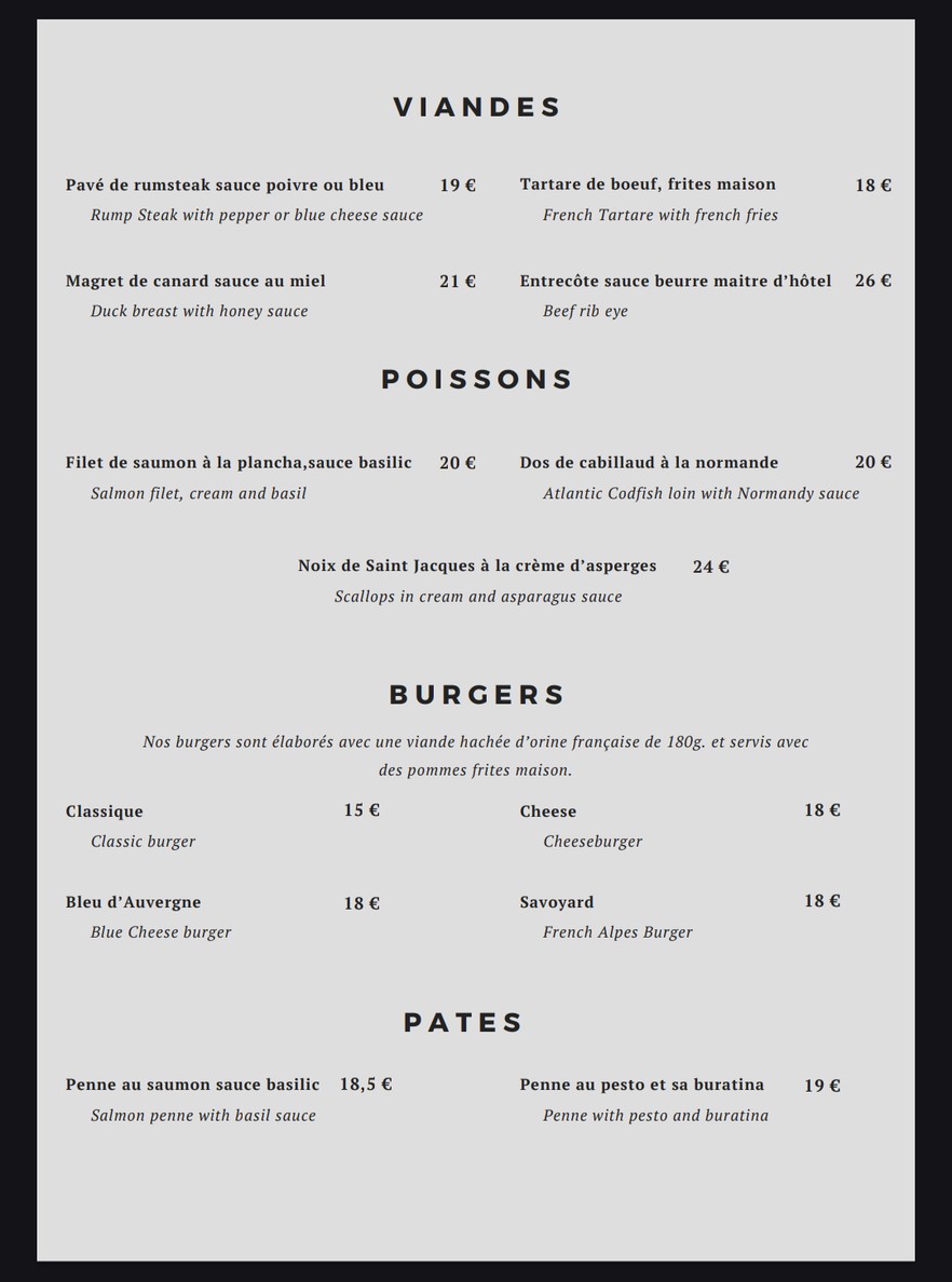 La Maison de Verlaine menu 2
