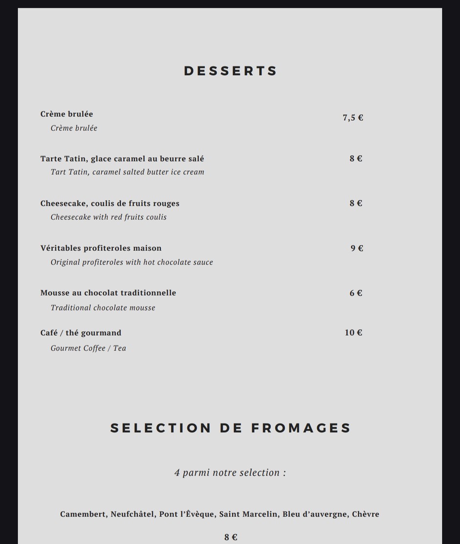 La Maison de Verlaine menu 3