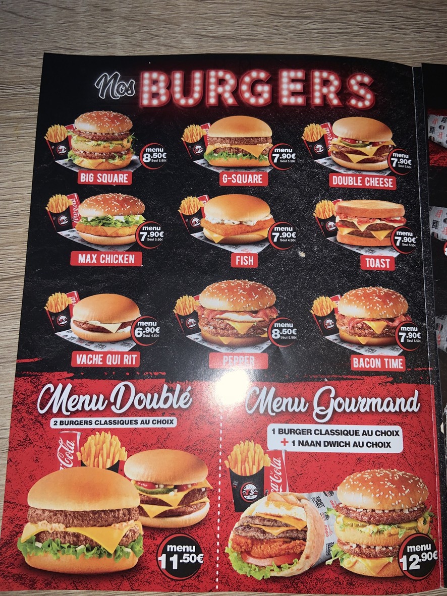 Times Square® - Paris 75 I Restaurante de hamburguesas I Smash burgers I Naan Burgers I Naan'Dwich menu 1
