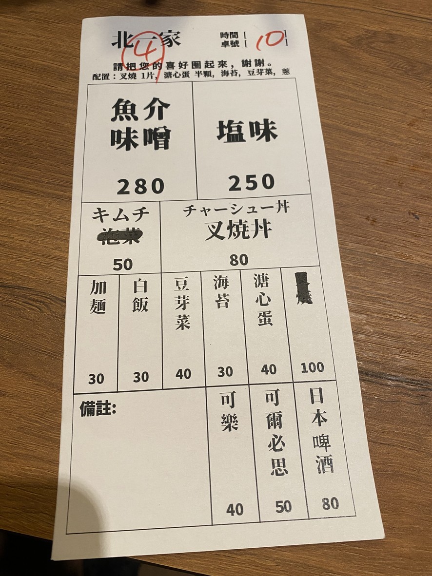 Běi Yī Jiā Lāmiàn menu 1