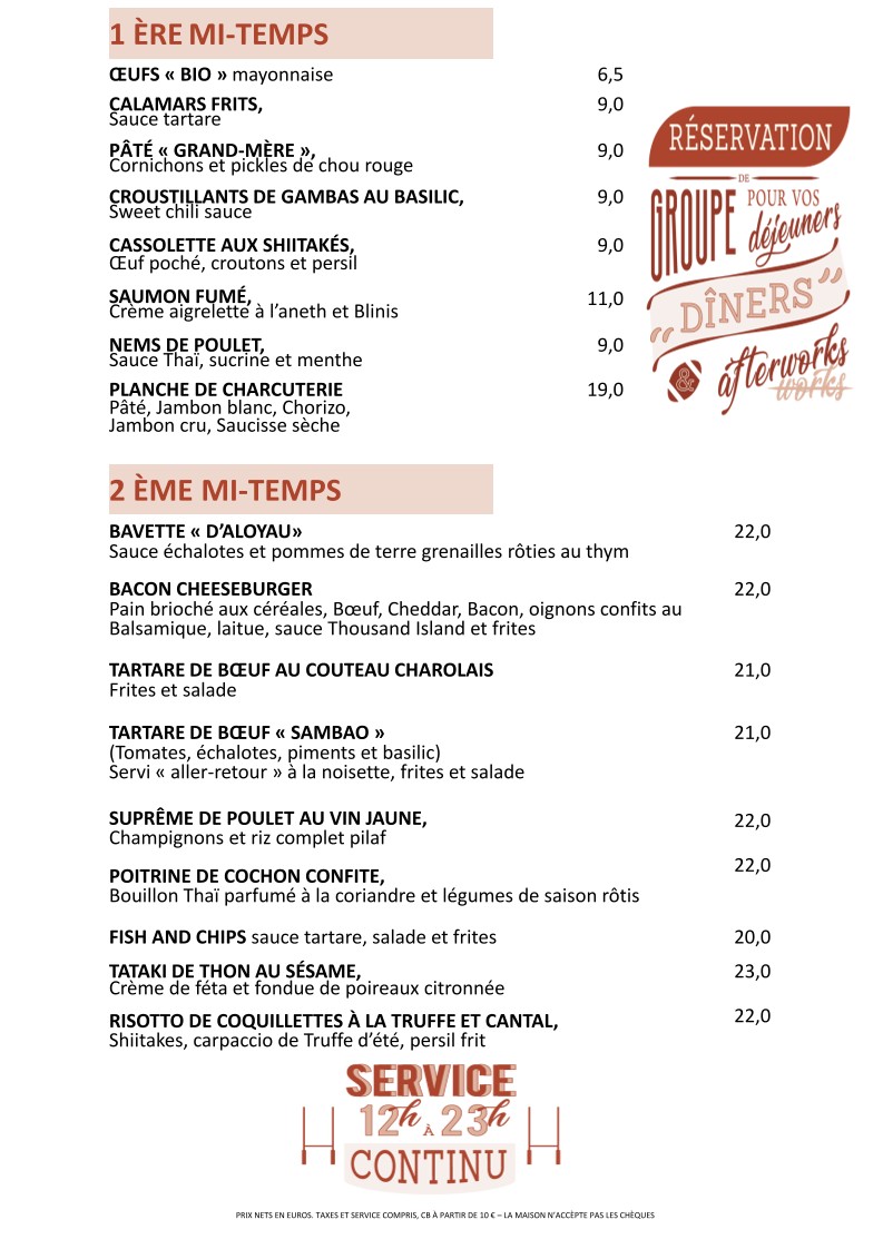 Les Gentlemen menu 1