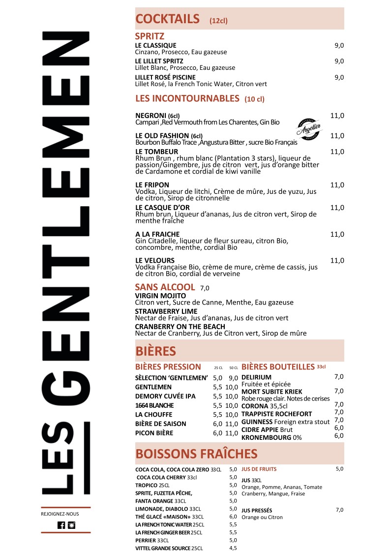 Les Gentlemen menu 3