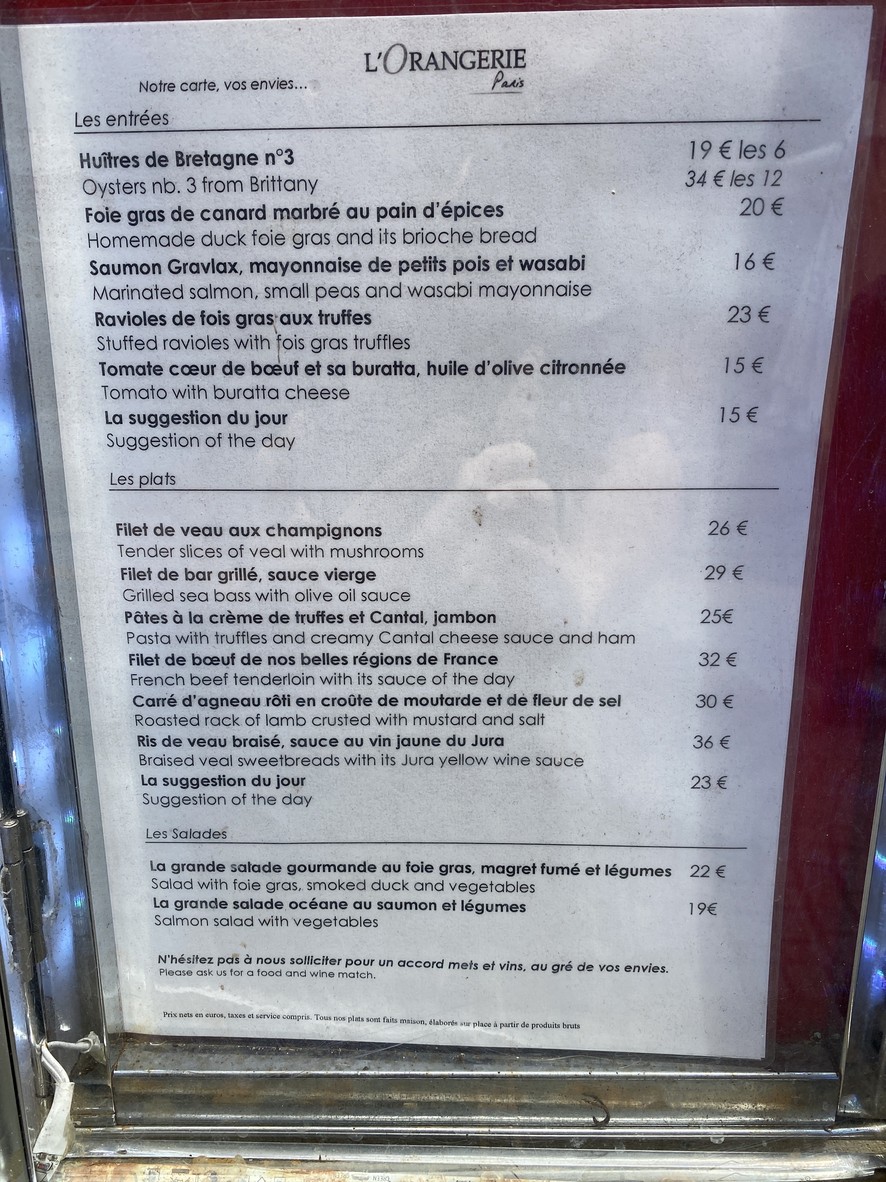 L'Orangerie Paris menu 2