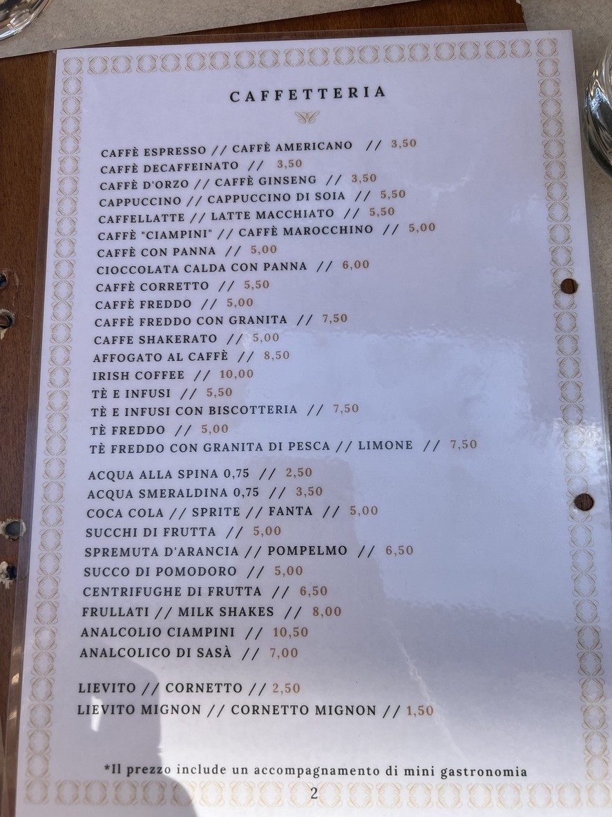 Ciampini Bistrot menu 1