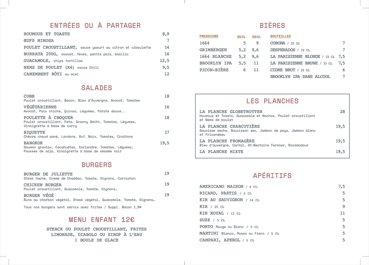 Café Juliette menu 1