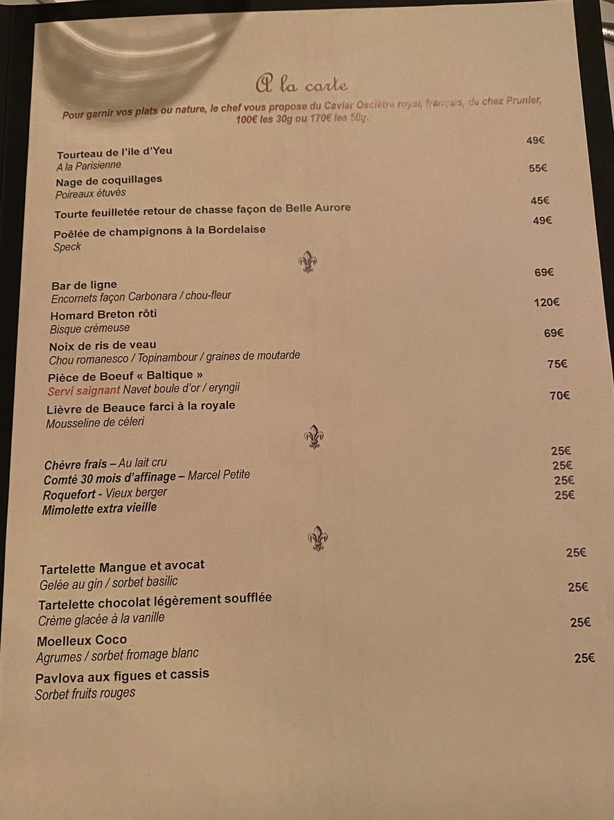 Relais Louis XIII menu 3