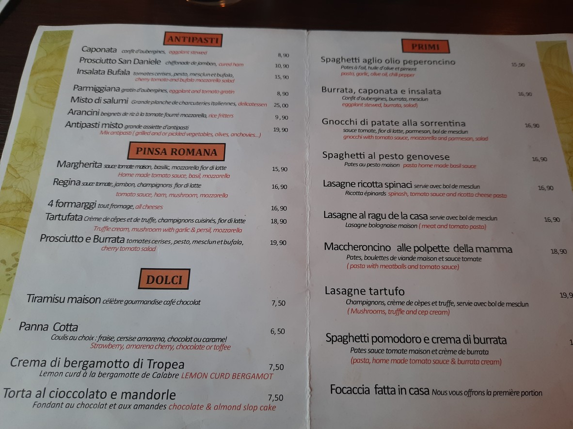 Di Como menu 1
