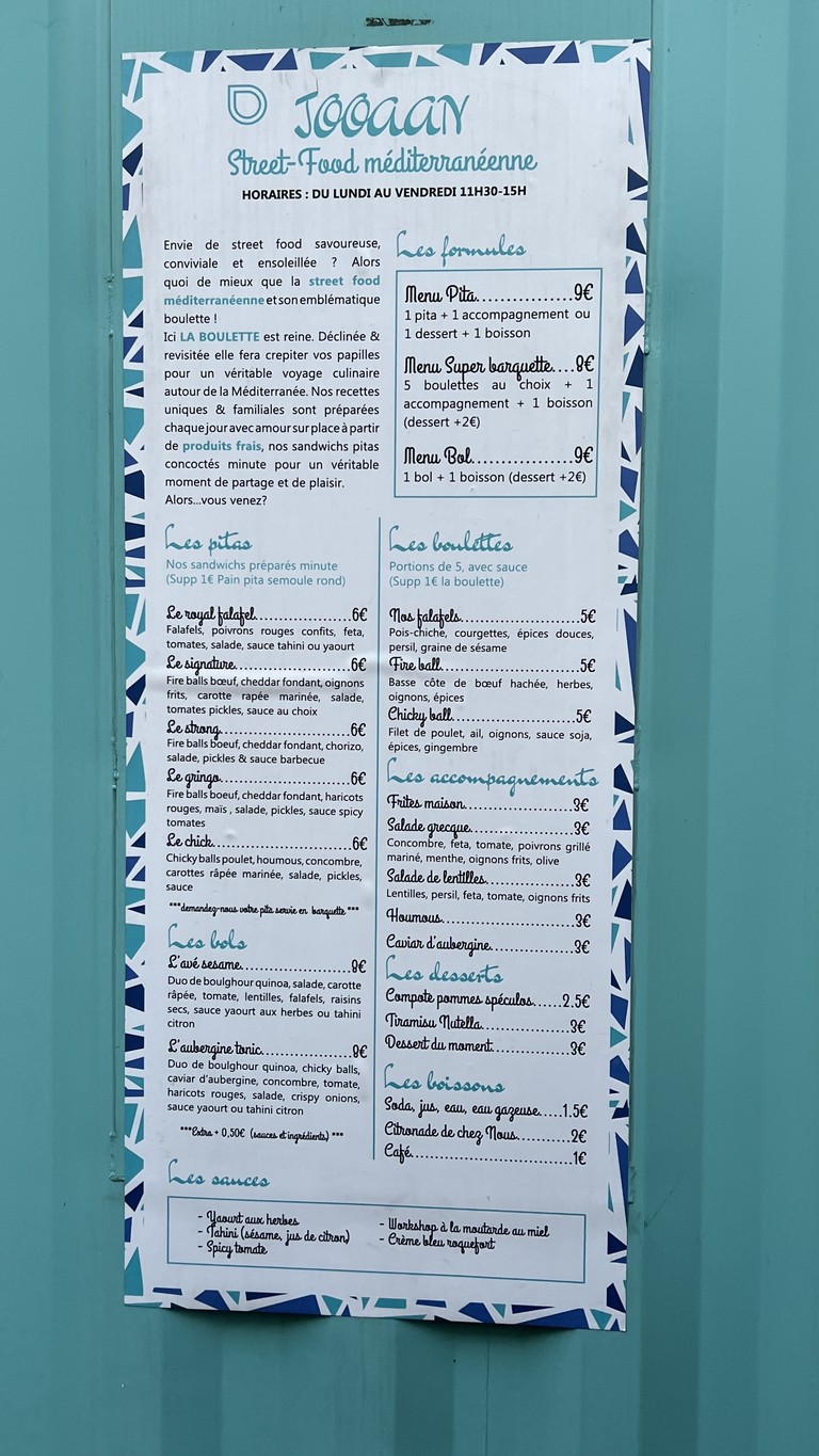 JOOAAN Street-Food Méditerranéenne menu 1