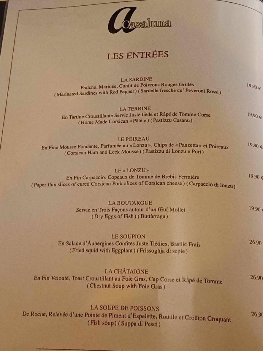 A Casaluna menu 2