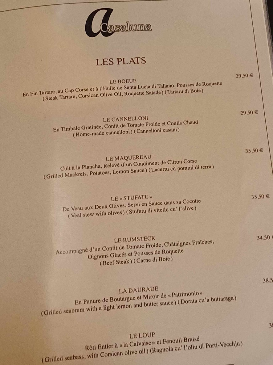 A Casaluna menu 3