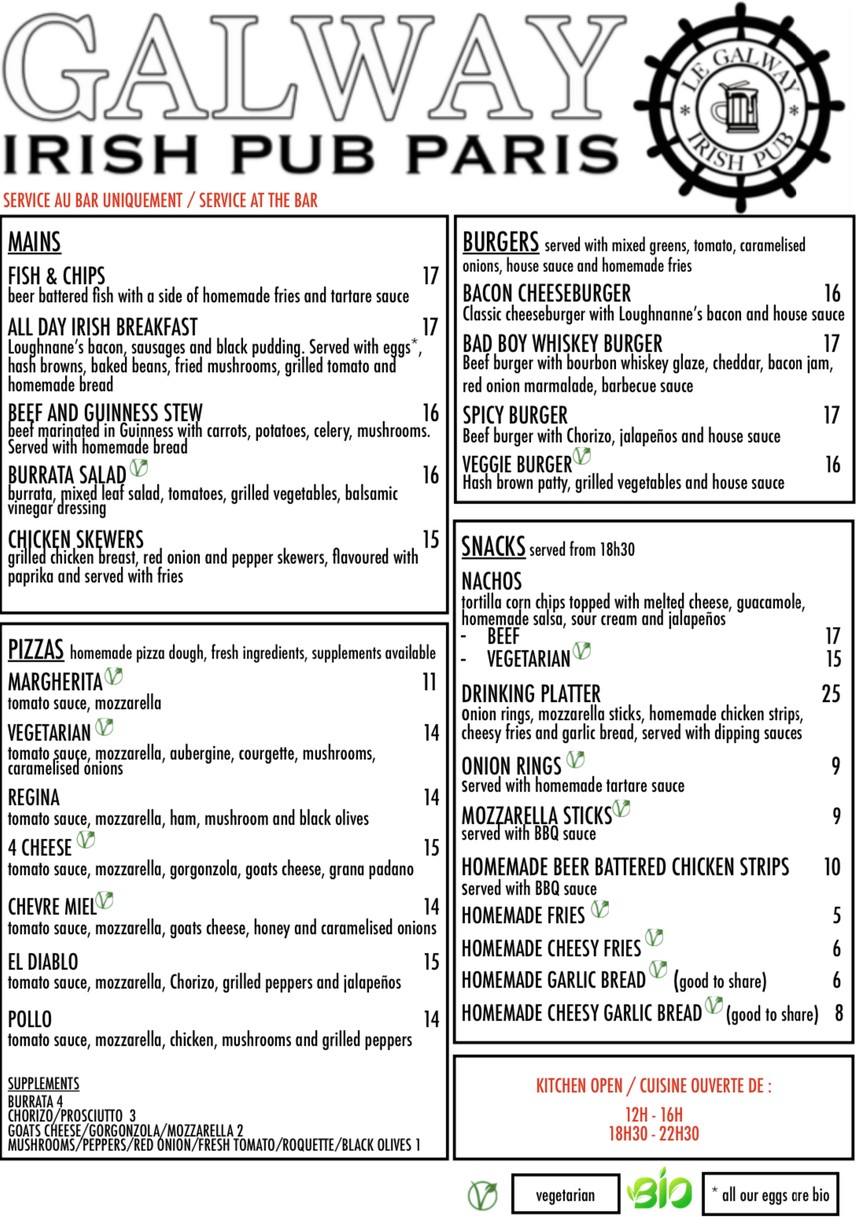 Galway Irish Pub menu 1
