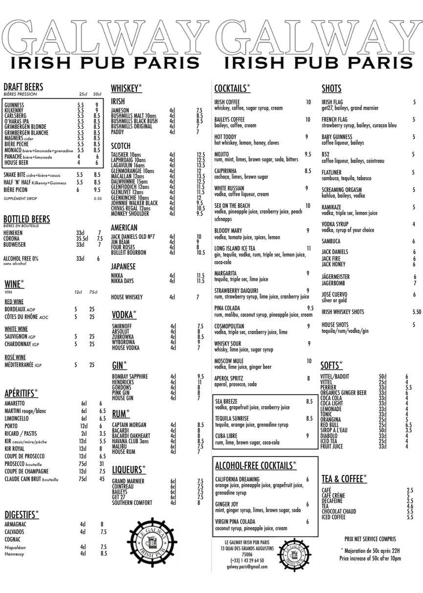 Galway Irish Pub menu 2