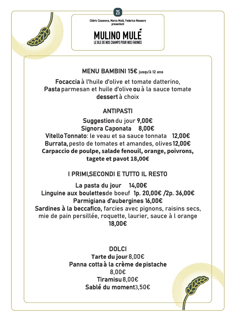 Mulino Mulé menu 1
