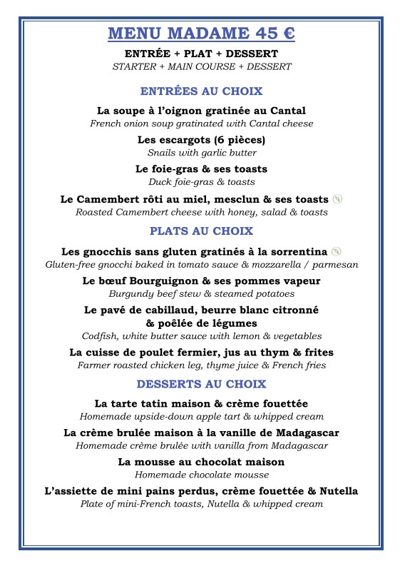Café Madame menu 1