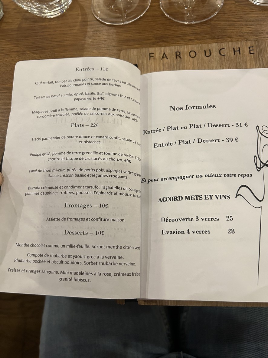 Restaurant Farouche menu 1