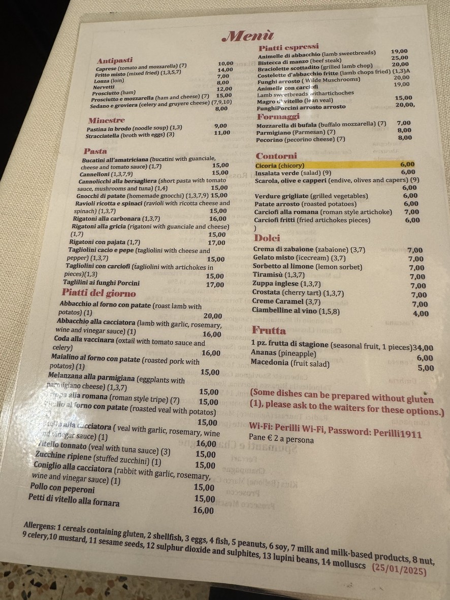 Trattoria Perilli menu 1