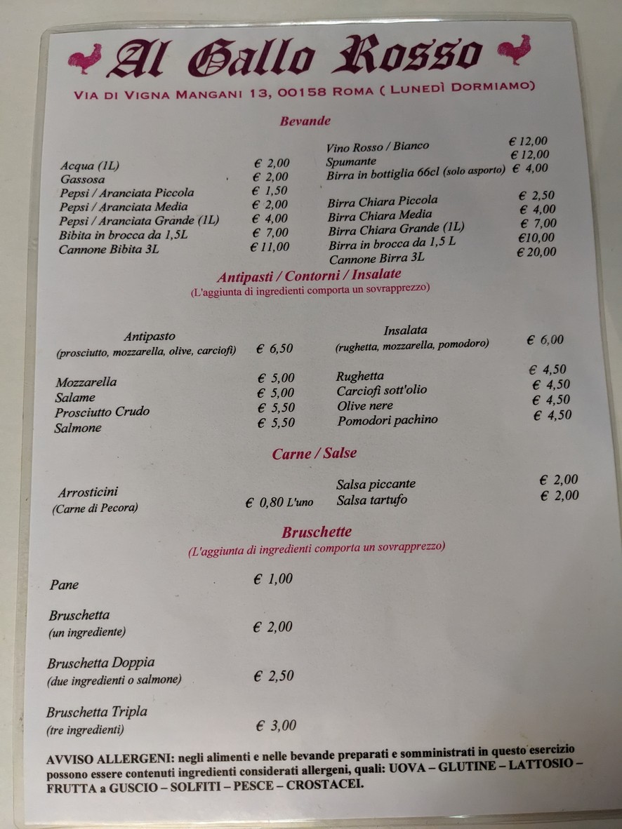 Al Gallo Rosso menu 1