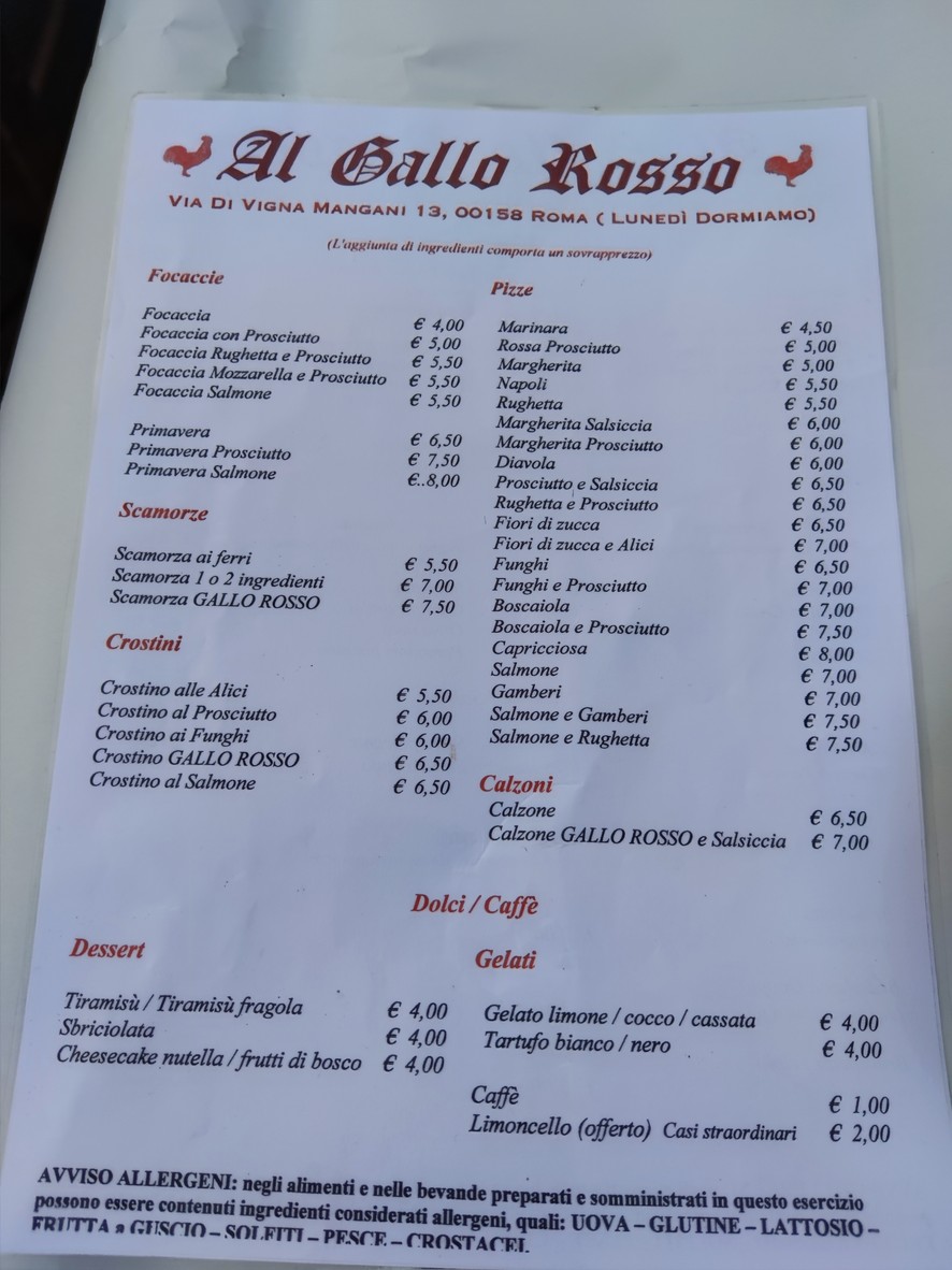 Al Gallo Rosso menu 2