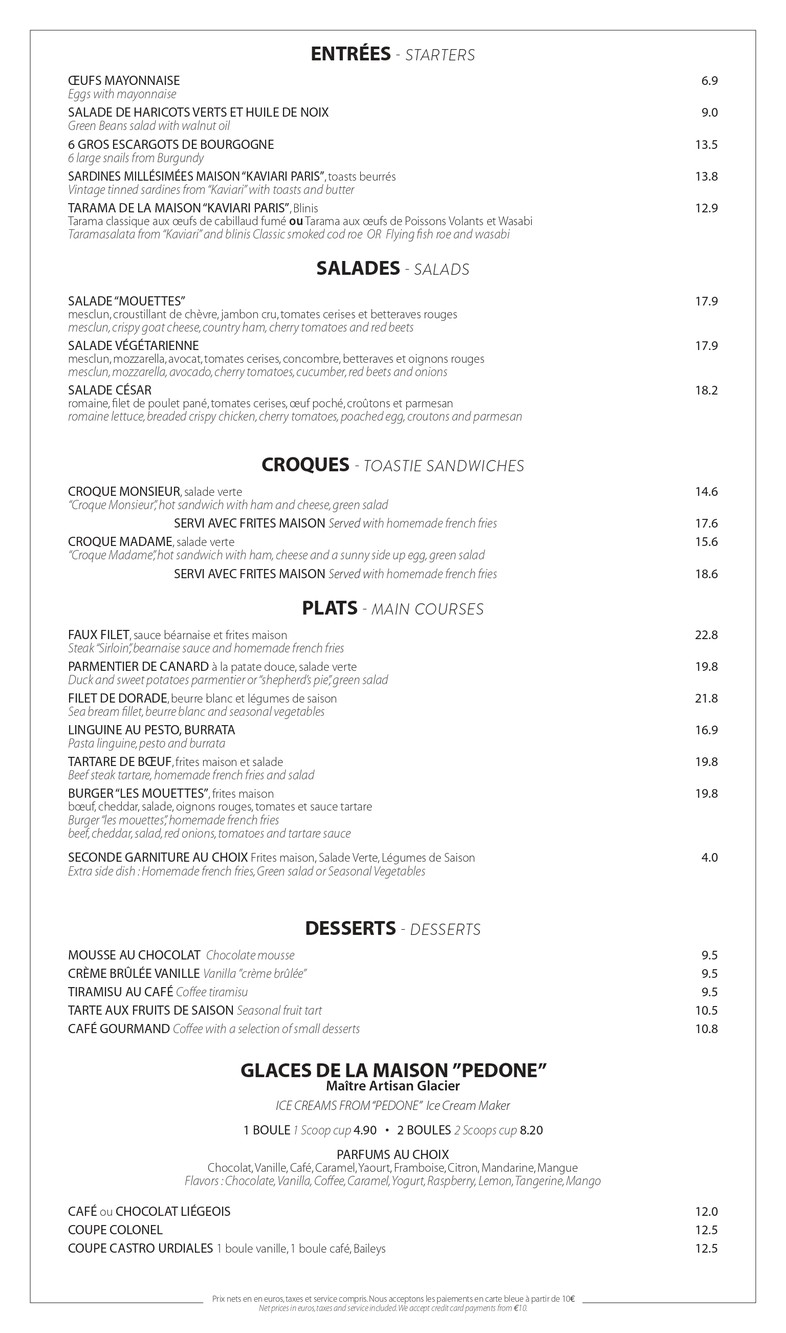 Les Mouettes menu 1