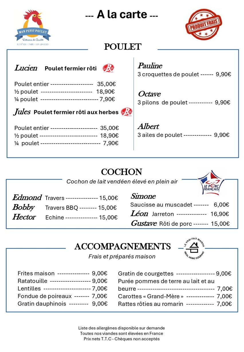 Mon Petit Poulet menu 2