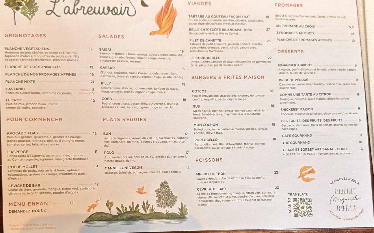 L'Abreuvoir menu 1