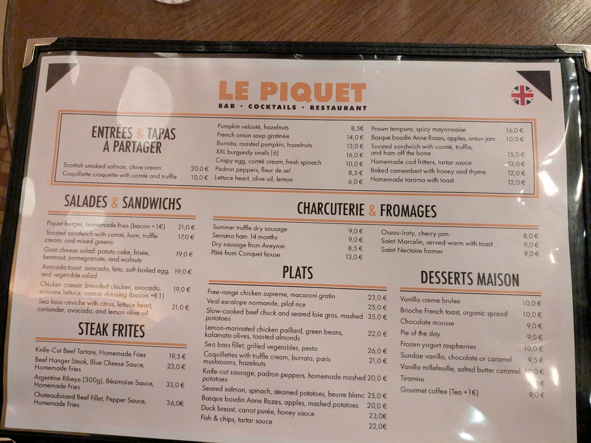 Café Le Piquet menu 1