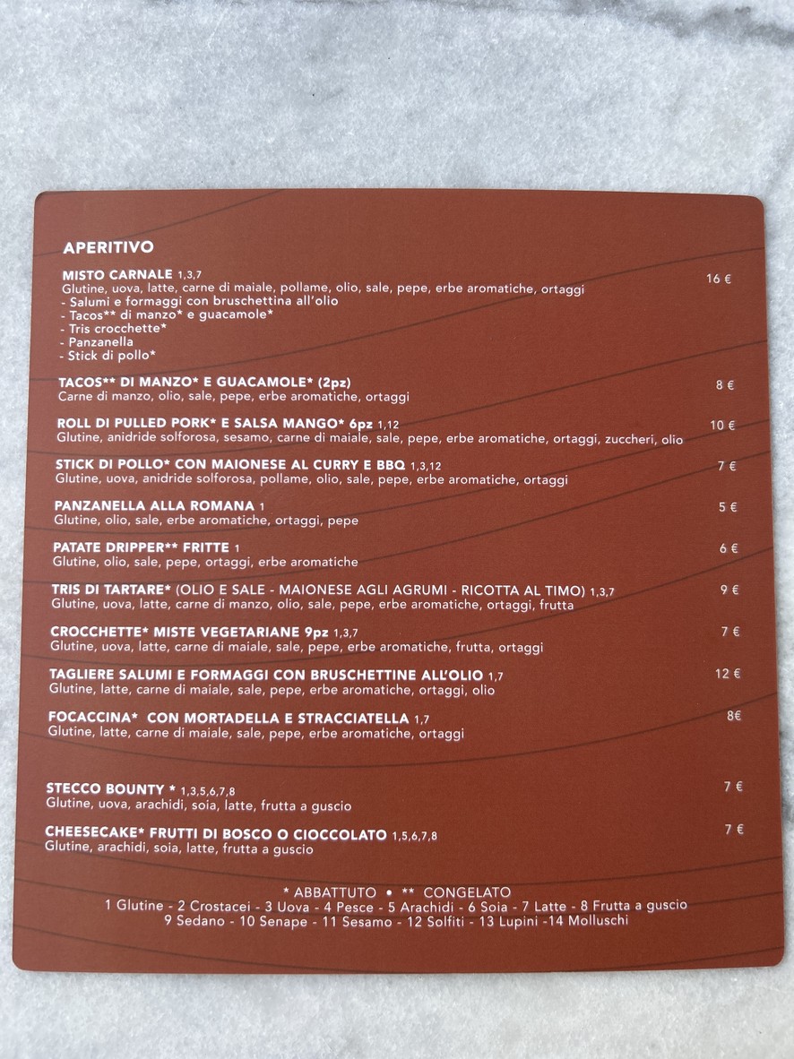 Carnale Roma menu 1