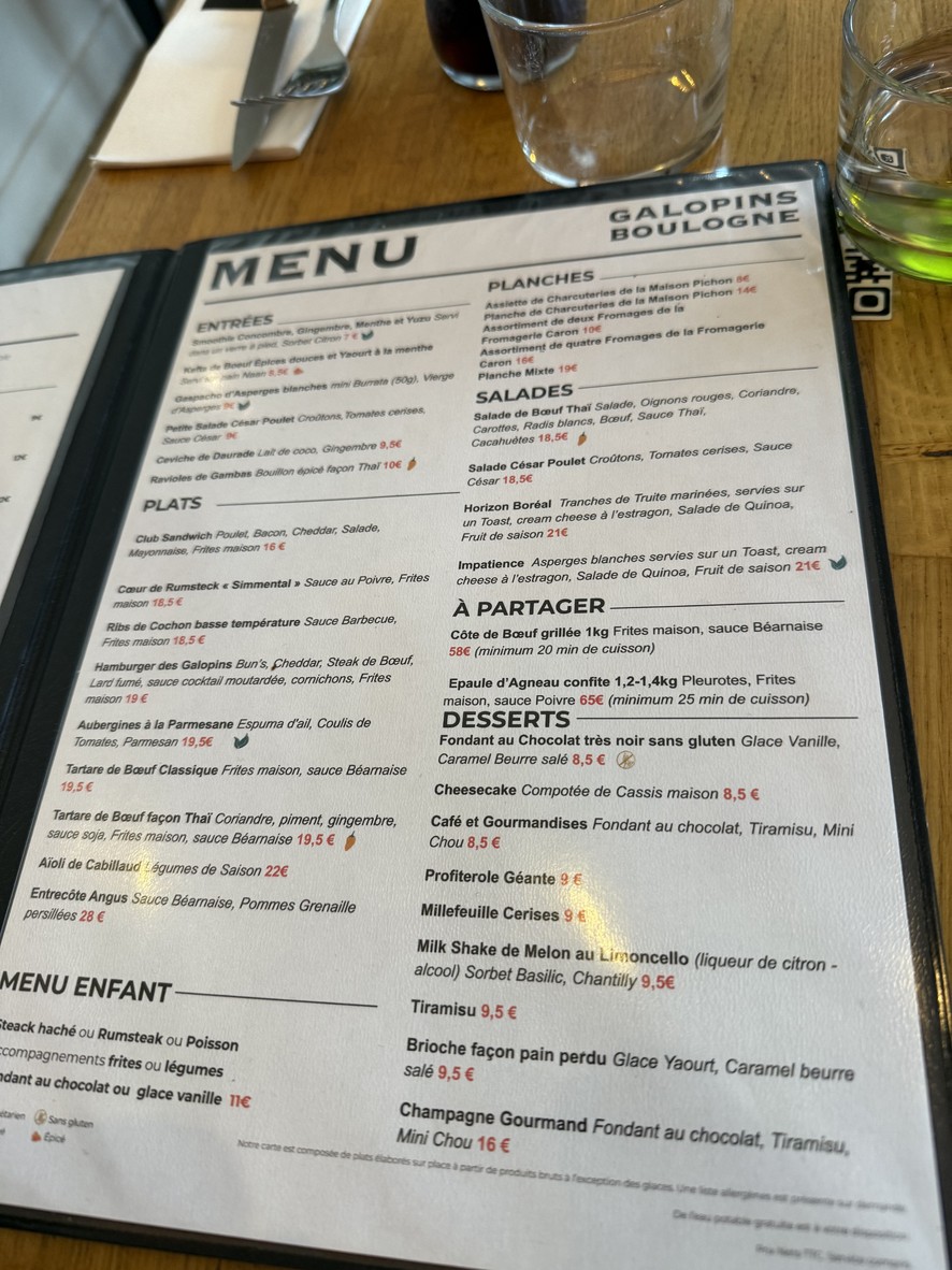 Les Galopins Boulogne menu 1