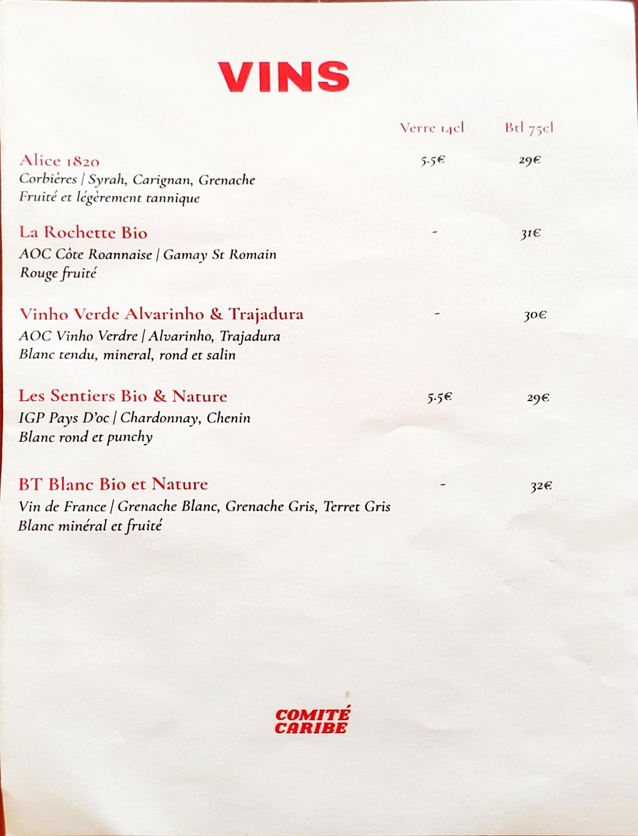 Comité Caribe menu 2