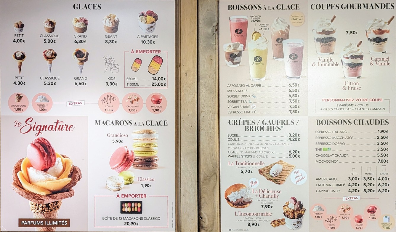 Amorino menu 1