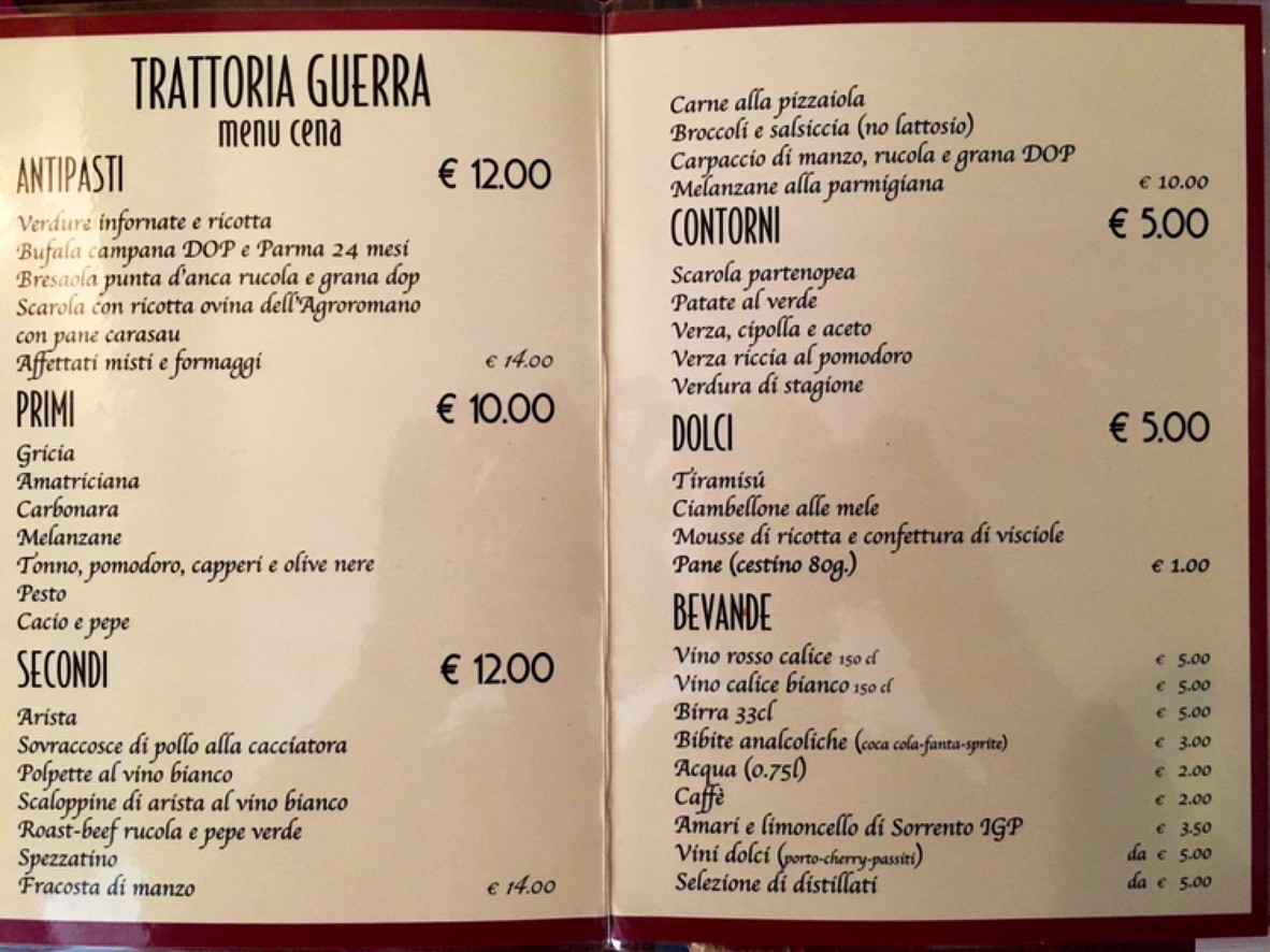 Trattoria Guerra menu 1