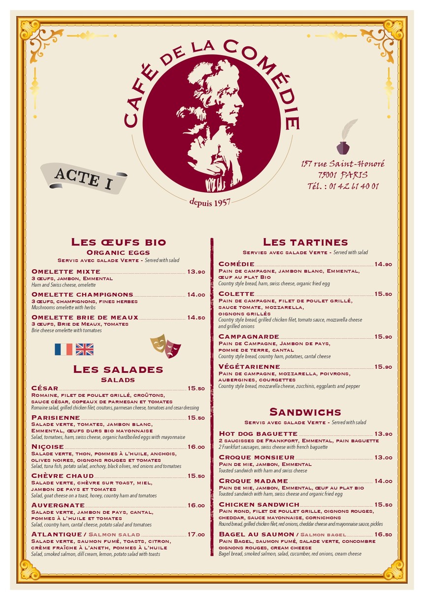 Café de la Comédie menu 1