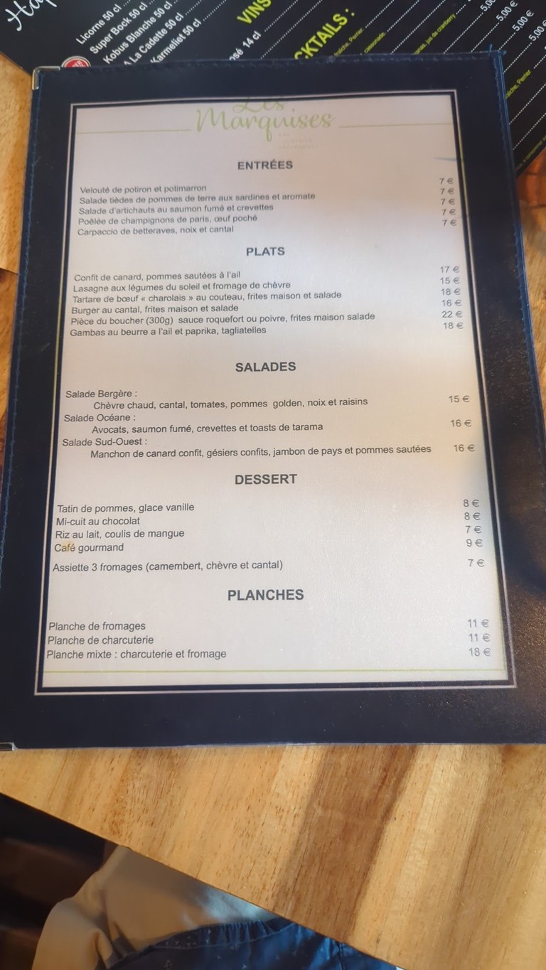 Les Marquises menu 1
