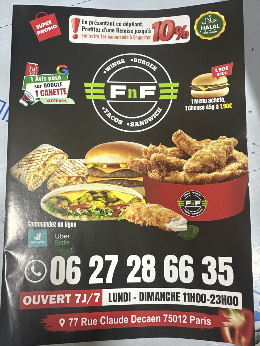 FNF Restaurant menu 1