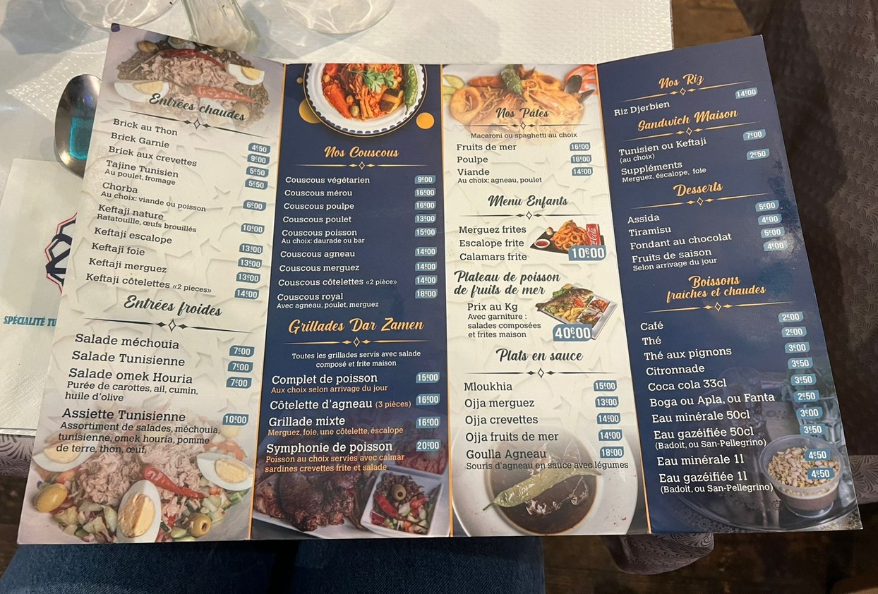 Dar Zamen Montreuil menu 1