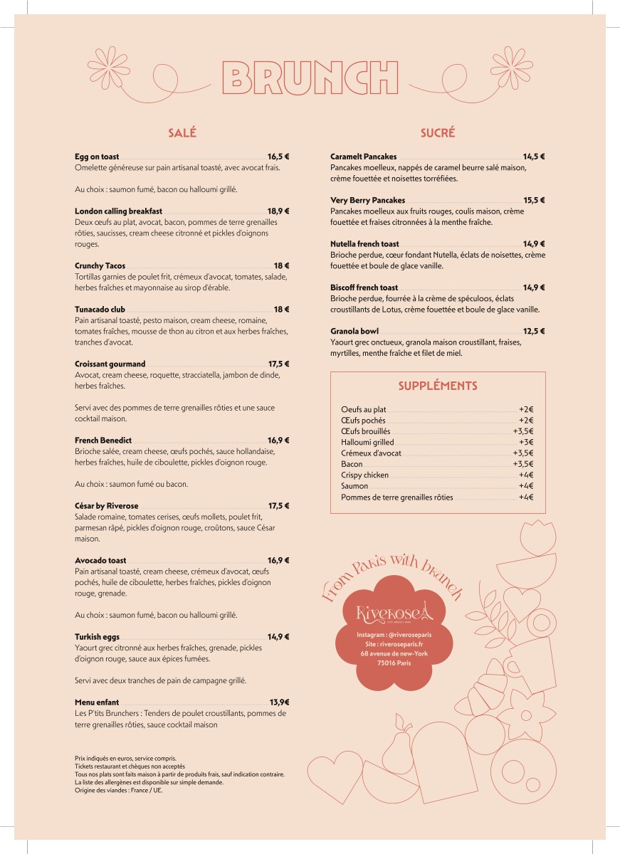 Riverose - Brunch & Café menu 1