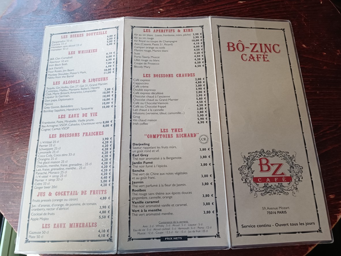 Bô-Zinc Café menu 1