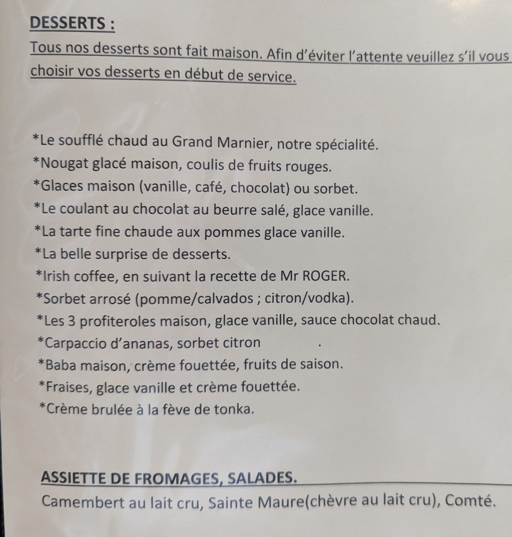 A La Frégate menu 3
