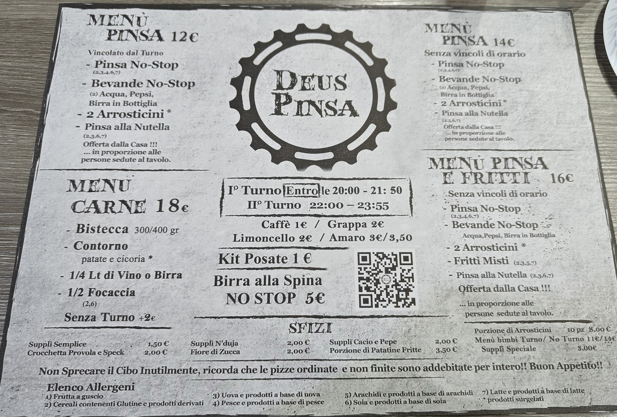 Deus Pinsa Quadraro menu 1