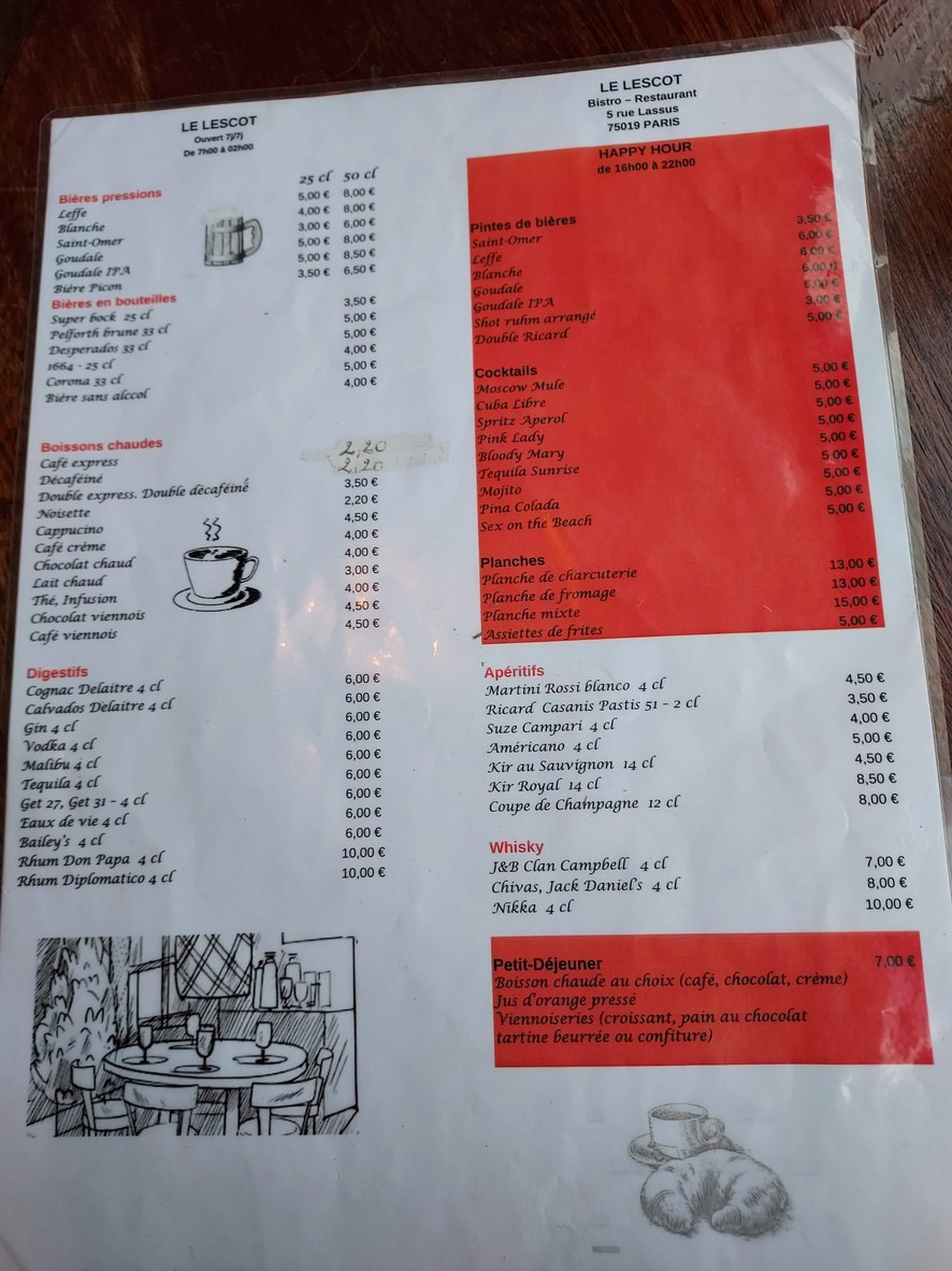 Le Lescot menu 2